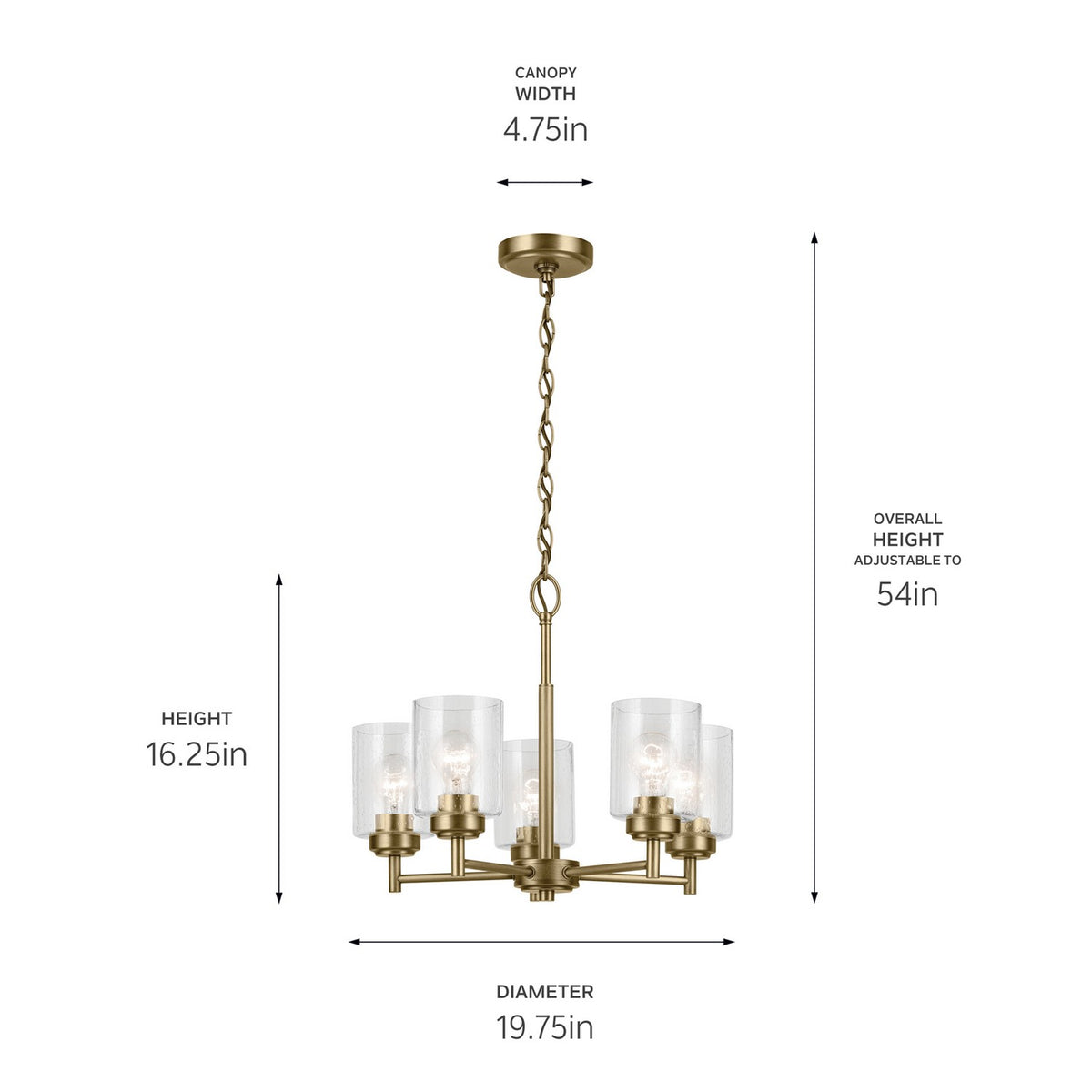 KICHLER 44030NBR Winslow 16.25" 5-Light Chandelier With Clear Seeded Glass In Natural Brass