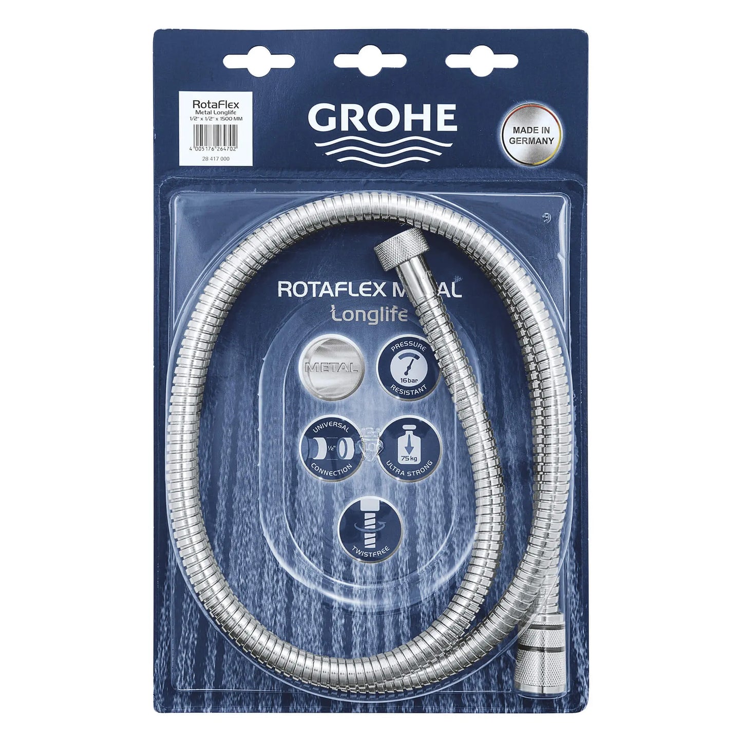 GROHE 28417000 59" Metal Longlife Twist-Free Shower Hose - Chrome