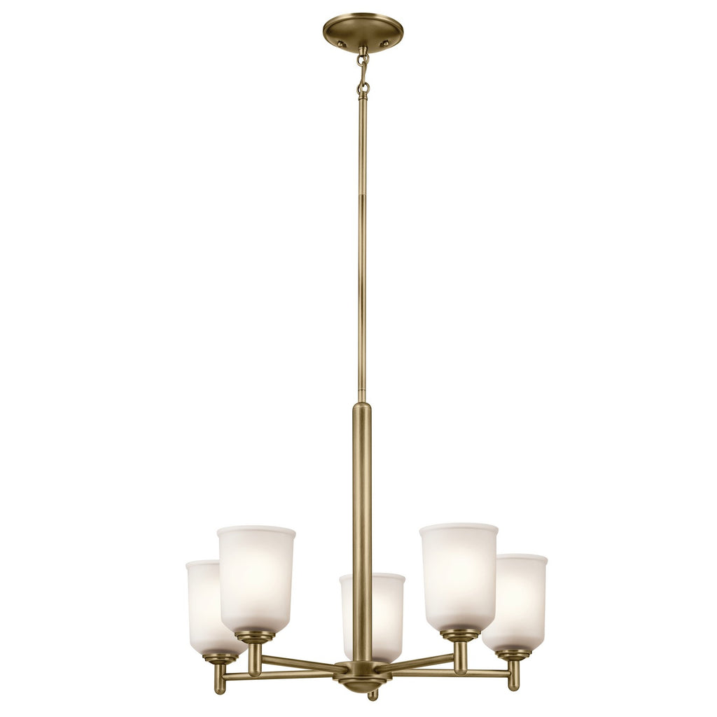 KICHLER 43671NBR Shailene 15.25" 5-Light Chandelier With Clear Satin Etched Glass In Natural Brass