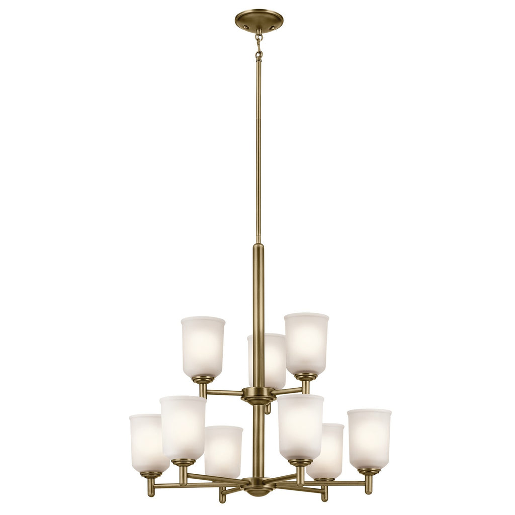KICHLER 43672NBR Shailene 26.5" 9-Light Chandelier With Clear Satin Etched Glass In Natural Brass