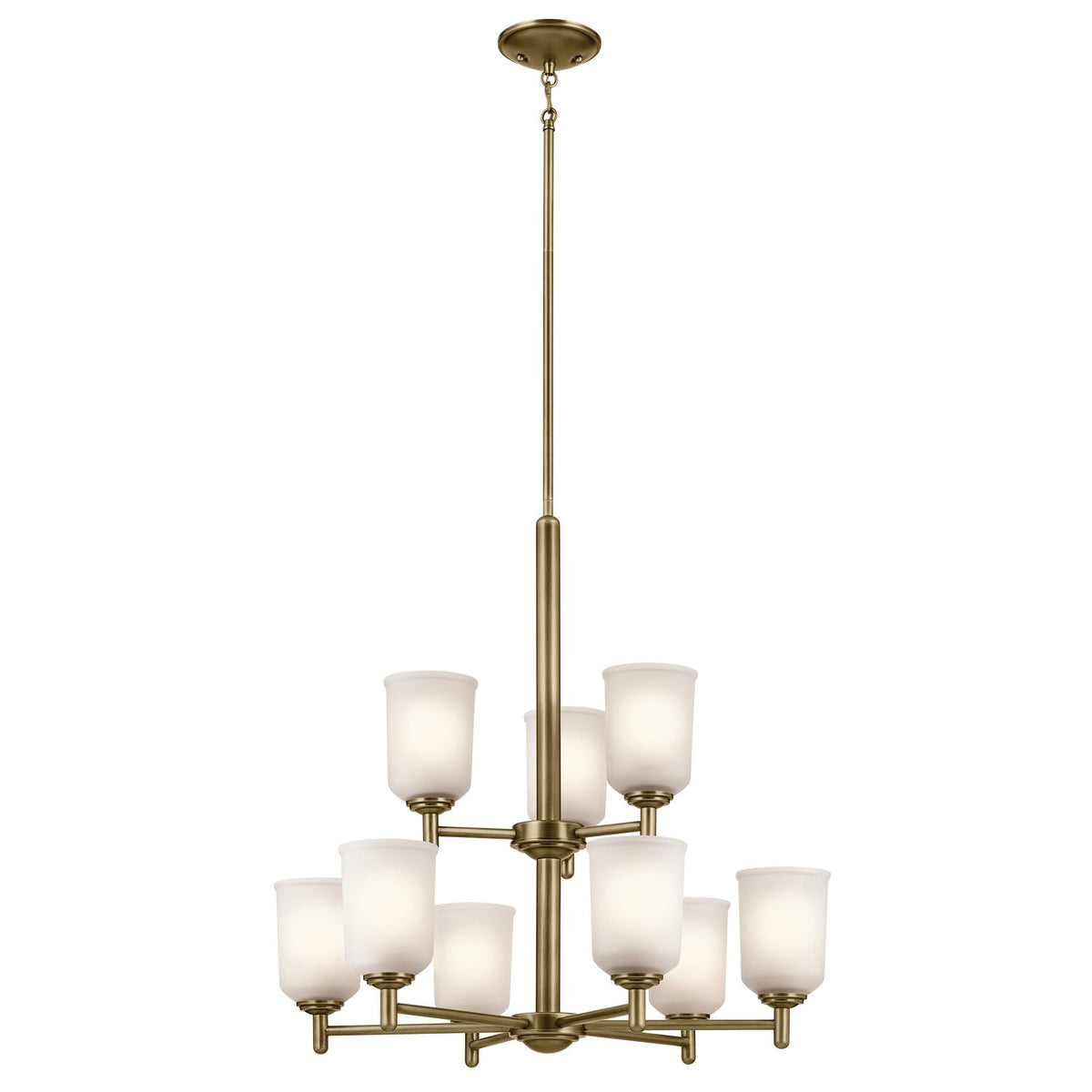 KICHLER 43672NBR Shailene 26.5" 9-Light Chandelier With Clear Satin Etched Glass In Natural Brass