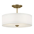 KICHLER 43675NBR Shailene 10" 3-Light Small Round Semi Flush With White Fabric Shade And Clear Satin Etched Diffuser In Natural Brass
