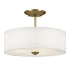 KICHLER 43675NBR Shailene 10" 3-Light Small Round Semi Flush With White Fabric Shade And Clear Satin Etched Diffuser In Natural Brass