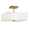 KICHLER 43691NBR Shailene 14" 3-Light Medium Square Semi Flush With White Fabric Shade And Clear Satin Etched Diffuser In Natural Brass
