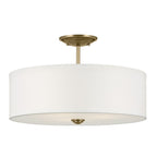 KICHLER 43692NBR Shailene 11.5" 3-Light Small Round Semi Flush With White Fabric Shade And Clear Satin Etched Diffuser In Natural Brass