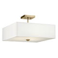 KICHLER 43693NBR Shailene 11.25" 3-Light Medium Square Semi Flush With White Fabric Shade And Clear Satin Etched Diffuser In Natural Brass