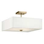 KICHLER 43693NBR Shailene 11.25" 3-Light Medium Square Semi Flush With White Fabric Shade And Clear Satin Etched Diffuser In Natural Brass