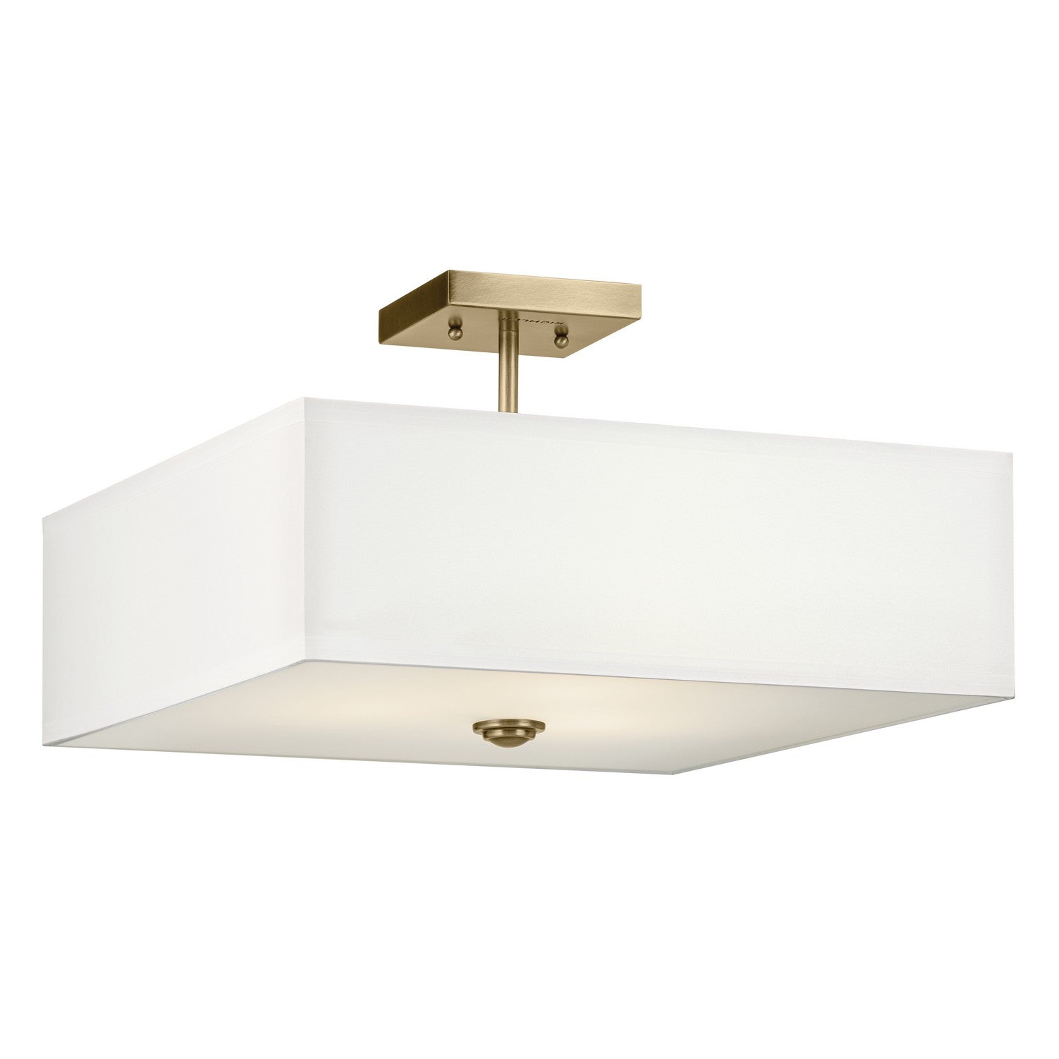 KICHLER 43693NBR Shailene 11.25" 3-Light Medium Square Semi Flush With White Fabric Shade And Clear Satin Etched Diffuser In Natural Brass