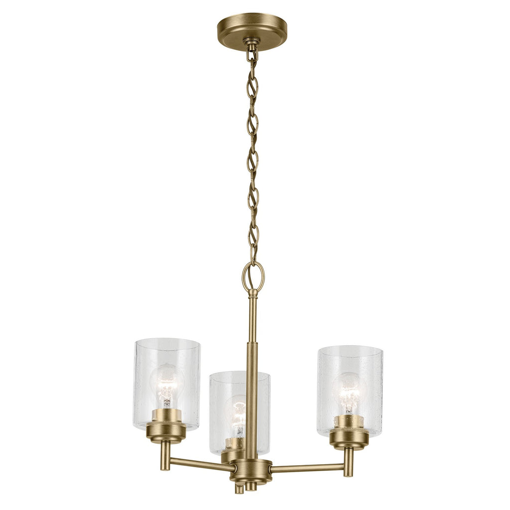 KICHLER 44029NBR Winslow 15.5" 3-Light Chandelier With Clear Seeded Glass In Natural Brass