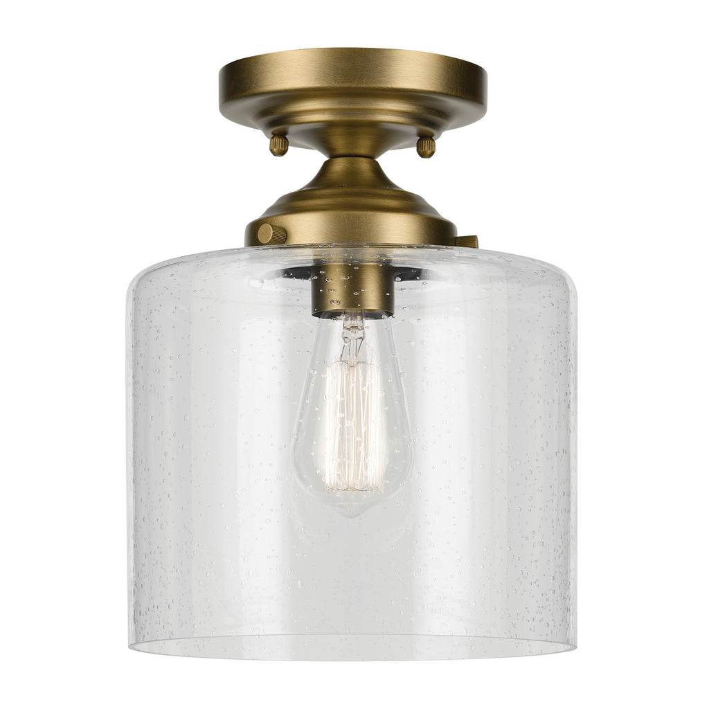 KICHLER 44033NBR Winslow 10.75" 1-Light Semi Flush With Clear Seeded Glass In Natural Brass