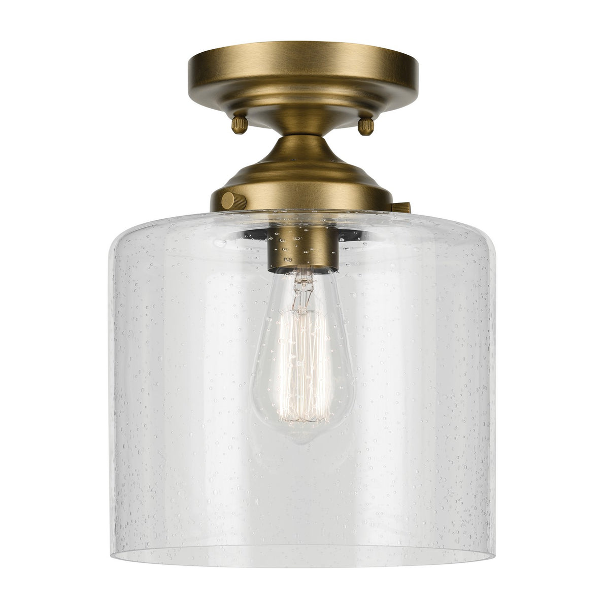 KICHLER 44033NBR Winslow 10.75" 1-Light Semi Flush With Clear Seeded Glass In Natural Brass