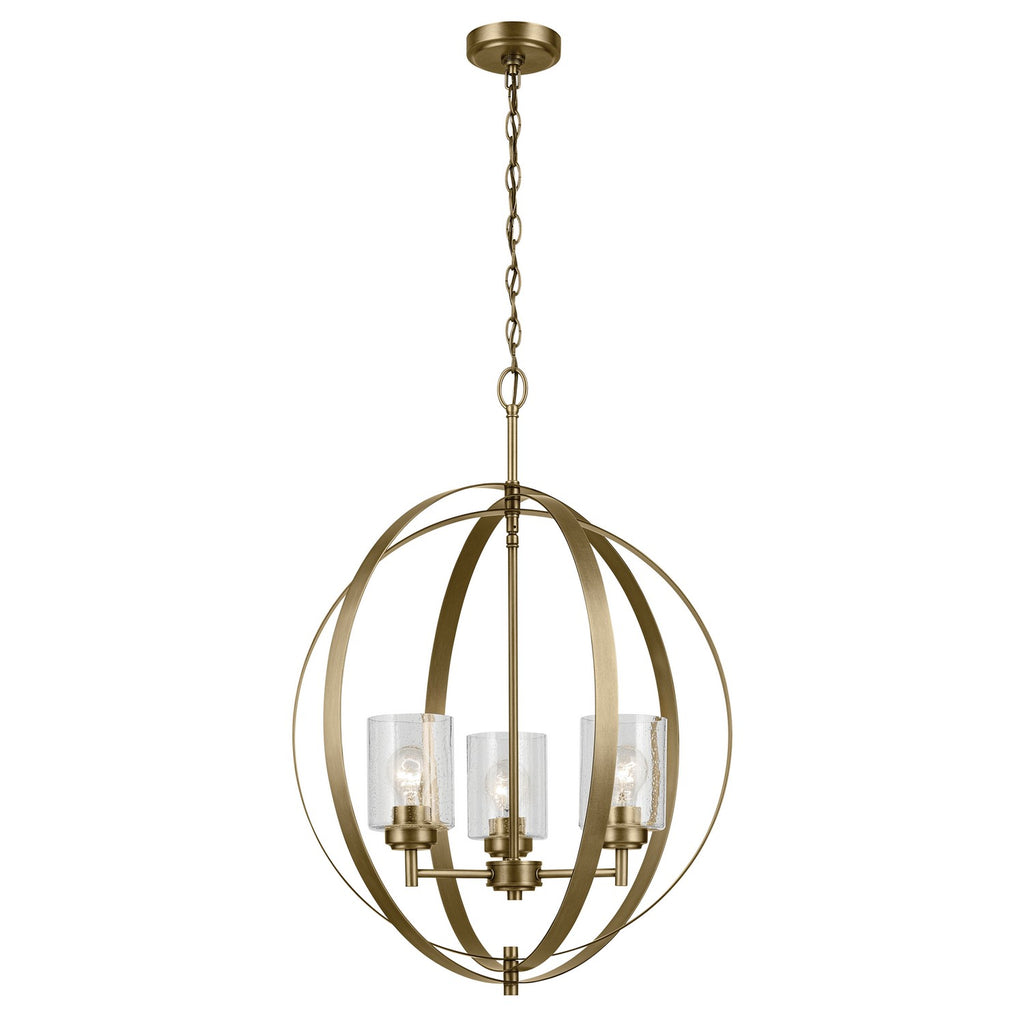 KICHLER 44034NBR Winslow 30.75" 3-Light Chandelier With Clear Seeded Glass In Natural Brass