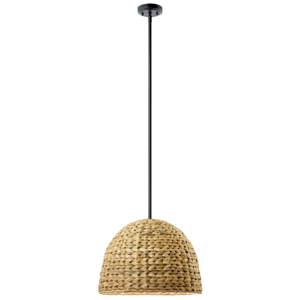 KICHLER 44399BK Raffiana 14" 1-Light Pendant With Opal Glass In Black