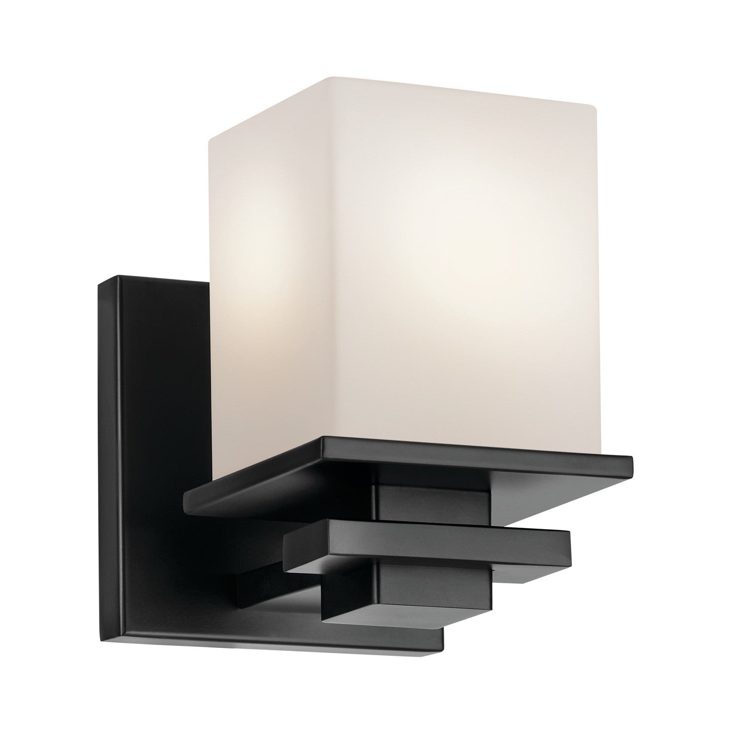 KICHLER 45149BK Tully 6.5" 1-Light Wall Sconce With Satin Etched Cased Opal Glass In Black