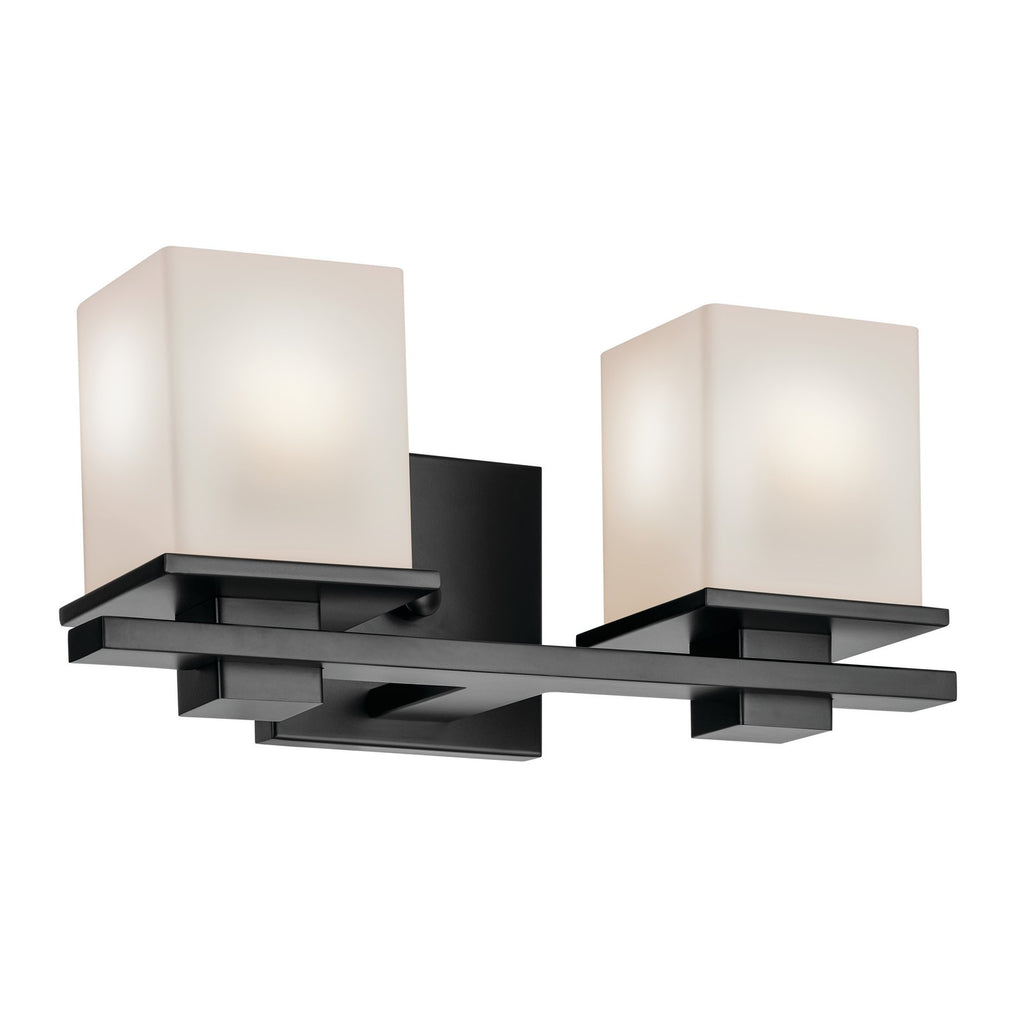 KICHLER 45150BK Tully 15" 2-Light Vanity Light With Satin Etched Cased Opal Glass In Black
