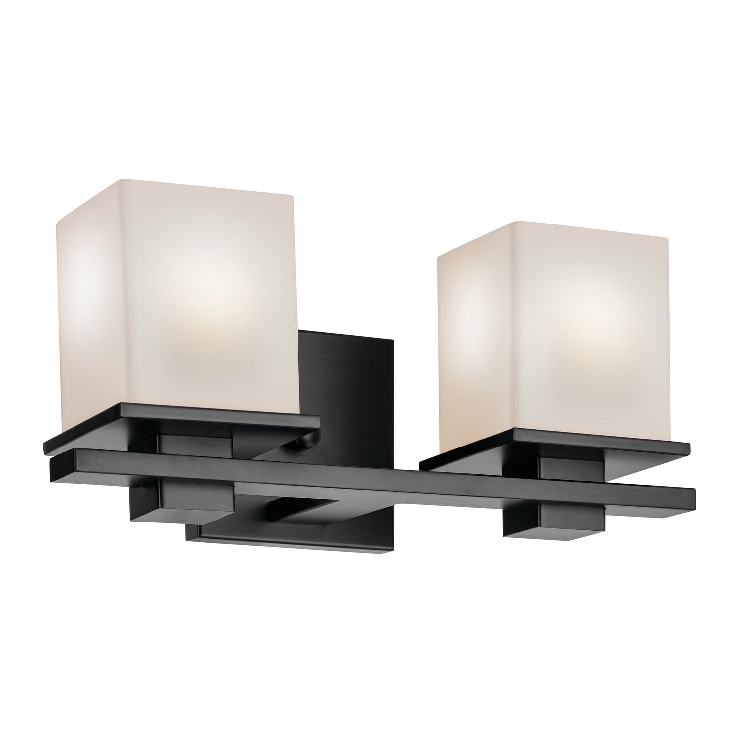KICHLER 45150BK Tully 15" 2-Light Vanity Light With Satin Etched Cased Opal Glass In Black