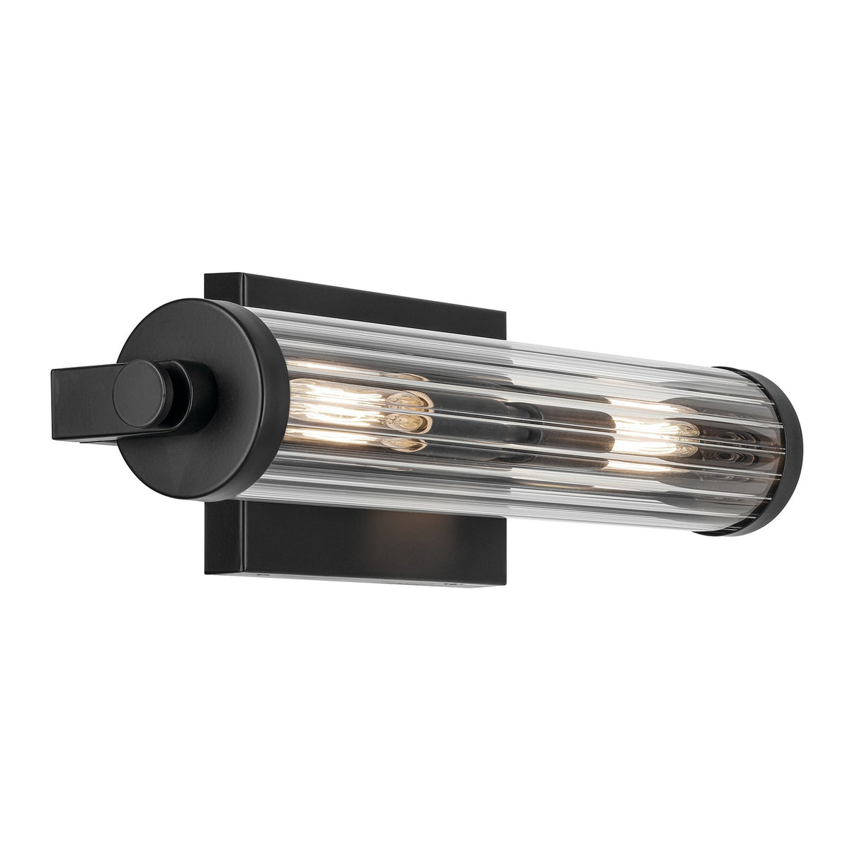 KICHLER 45648BK Azores 16" 2-Light Wall Sconce With Clear Fluted Glass In Black
