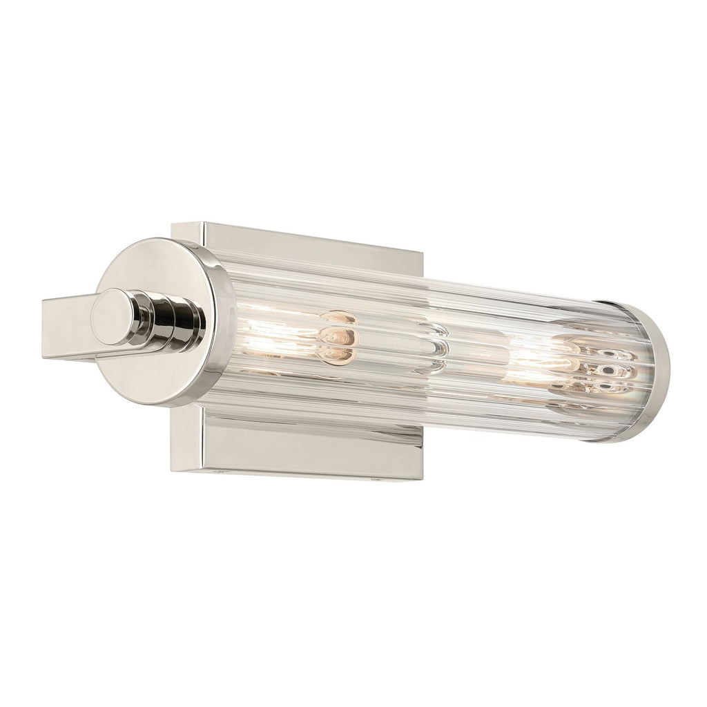 KICHLER 45648PN Azores 16" 2-Light Wall Sconce With Clear Fluted Glass In Polished Nickel