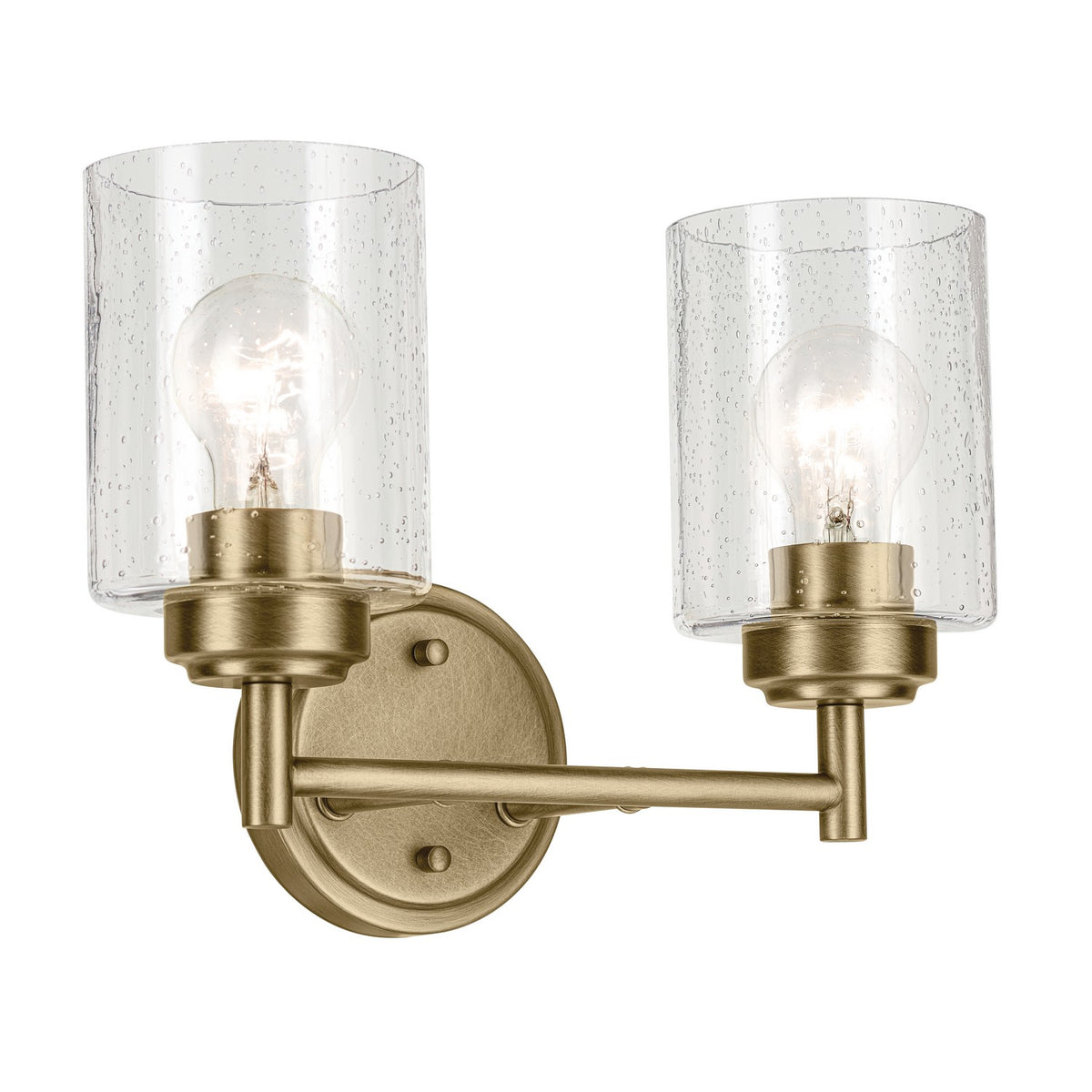 KICHLER 45885NBR Winslow 13" 2-Light Vanity Light With Clear Seeded Glass In Natural Brass