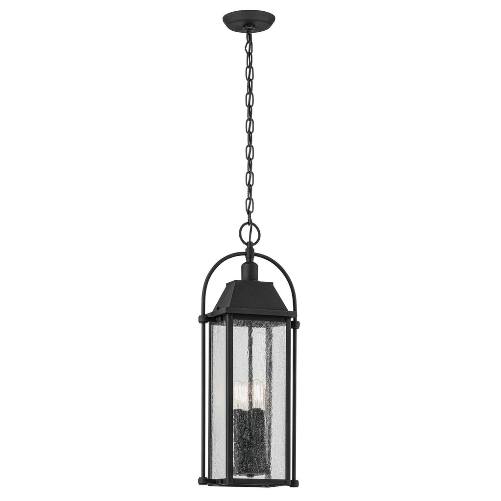 KICHLER 49718BKT Harbor Row 25.75" 4-Light Outdoor Hanging Light With Clear Seeded Glass In Textured Black