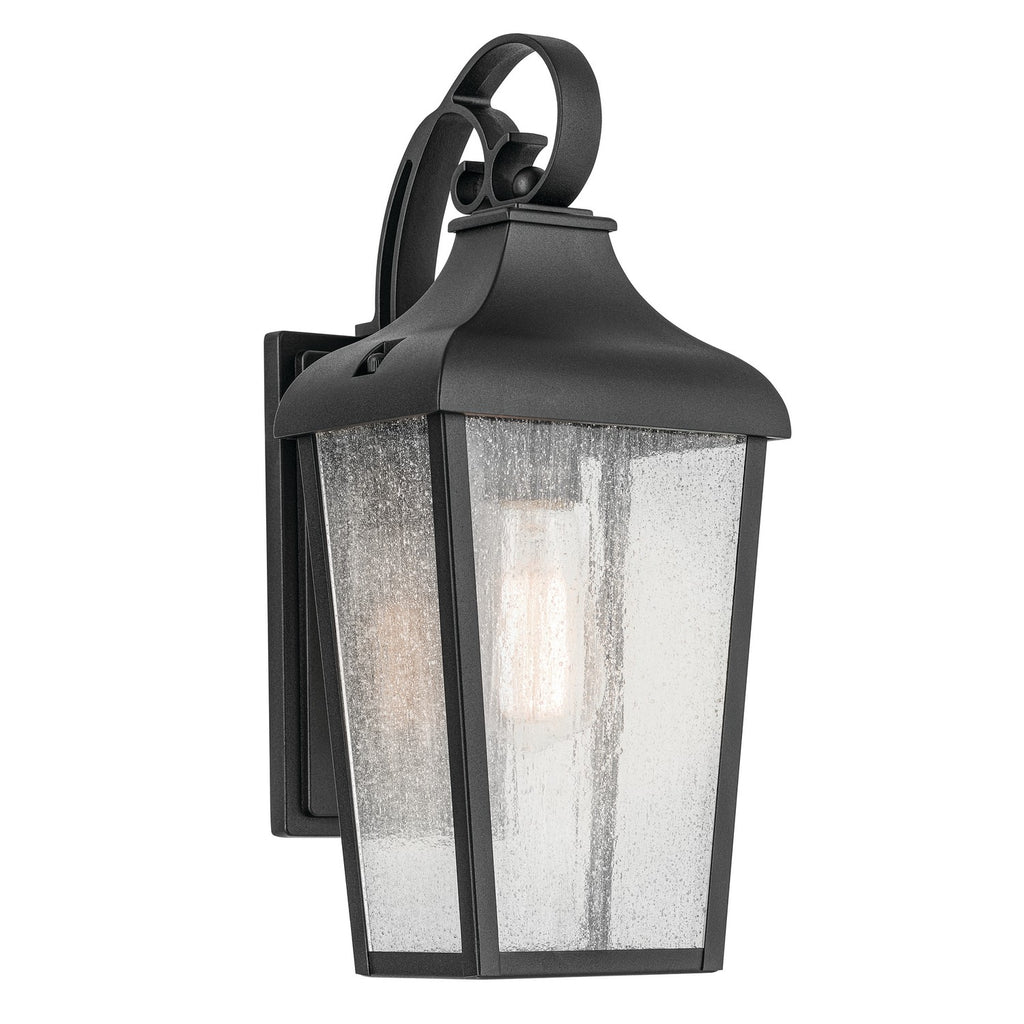 KICHLER 49735BKT Forestdale 14.75" 1-Light Outdoor Wall Light With Clear Water Glass In Textured Black