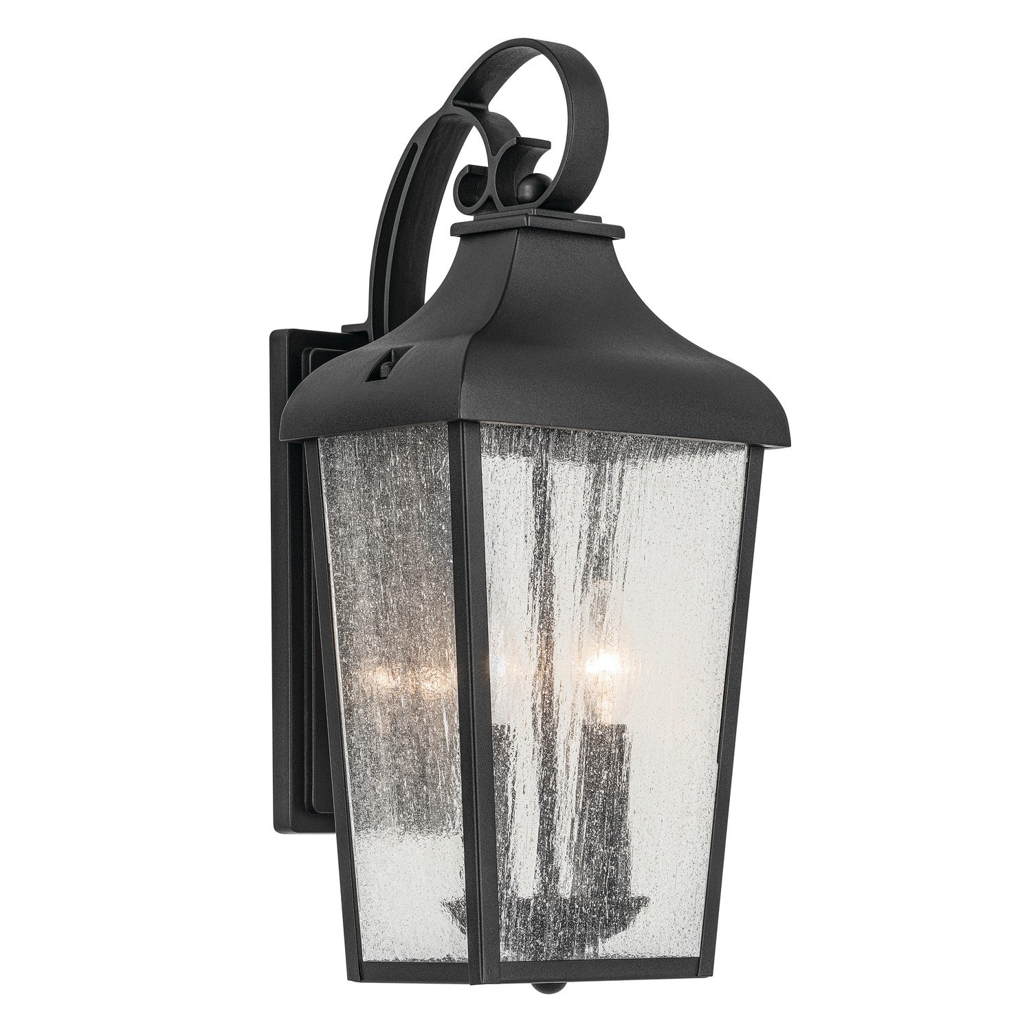 KICHLER 49736BKT Forestdale 18.50" 2-Light Outdoor Wall Light With Clear Water Glass In Textured Black