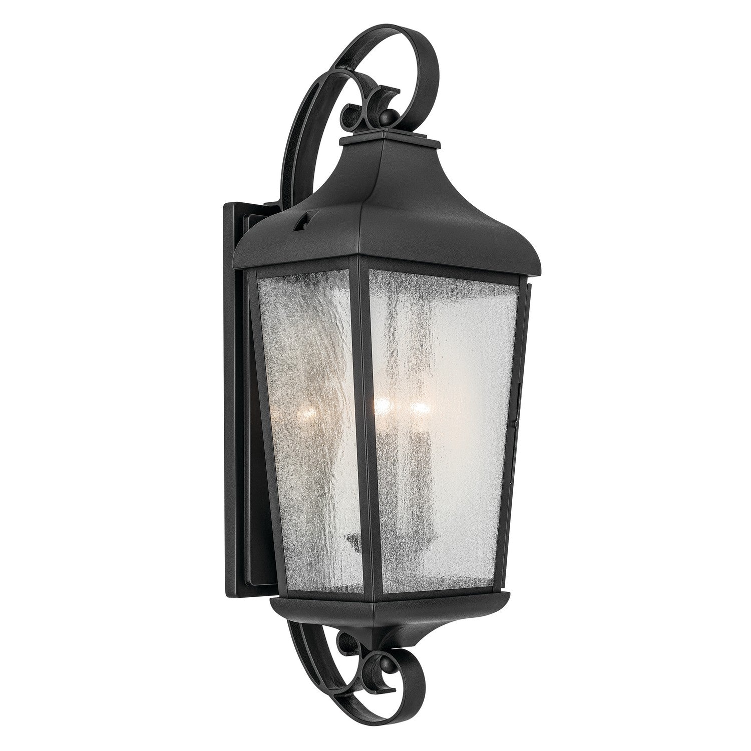 KICHLER 49738BKT Forestdale 30.75" 3-Light Outdoor Wall Light With Clear Water Glass In Textured Black