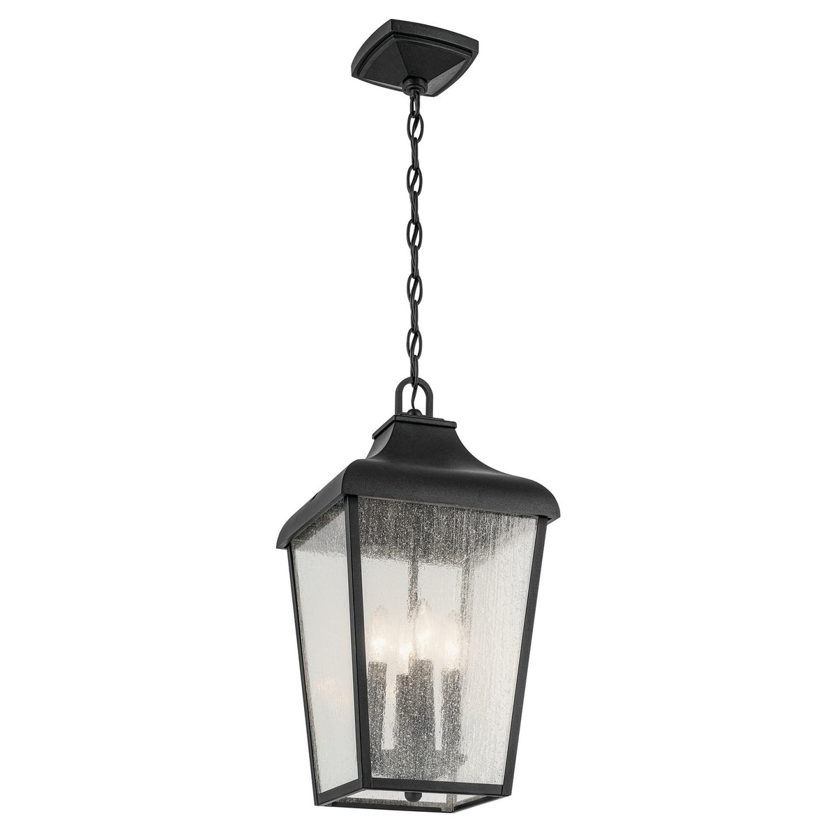 KICHLER 49740BKT Forestdale 19.75" 4-Light Outdoor Hanging Pendant With Clear Water Glass In Textured Black