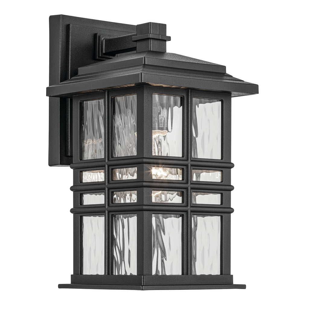 KICHLER 49829BKT Beacon Square 12" 1-Light Outdoor Wall Light With Clear Hammered Glass In Textured Black