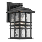 KICHLER 49829BKT Beacon Square 12" 1-Light Outdoor Wall Light With Clear Hammered Glass In Textured Black