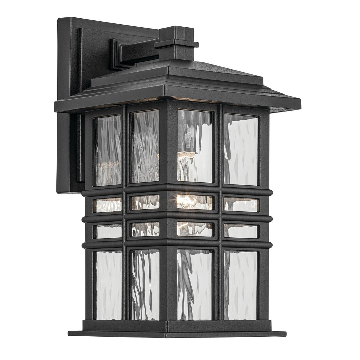 KICHLER 49829BKT Beacon Square 12" 1-Light Outdoor Wall Light With Clear Hammered Glass In Textured Black