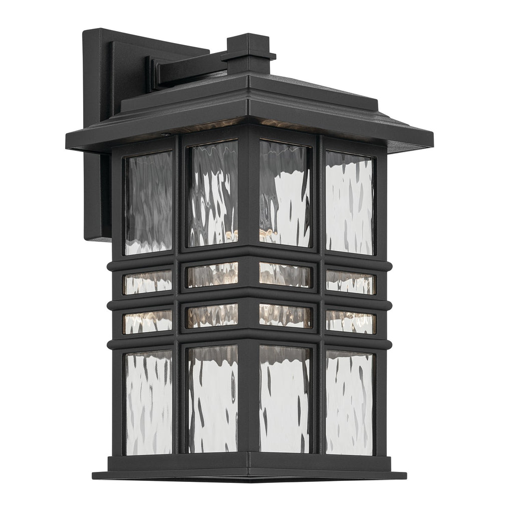 KICHLER 49830BKT Beacon Square 14.25" 1-Light Outdoor Wall Light With Clear Hammered Glass In Textured Black