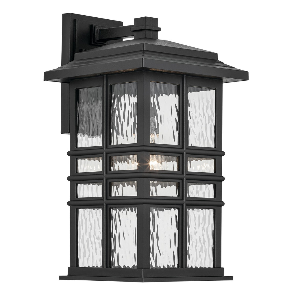 KICHLER 49831BKT Beacon Square 17.5" 1-Light Outdoor Wall Light With Clear Hammered Glass In Textured Black