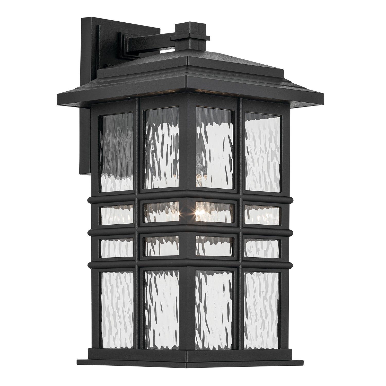 KICHLER 49831BKT Beacon Square 17.5" 1-Light Outdoor Wall Light With Clear Hammered Glass In Textured Black