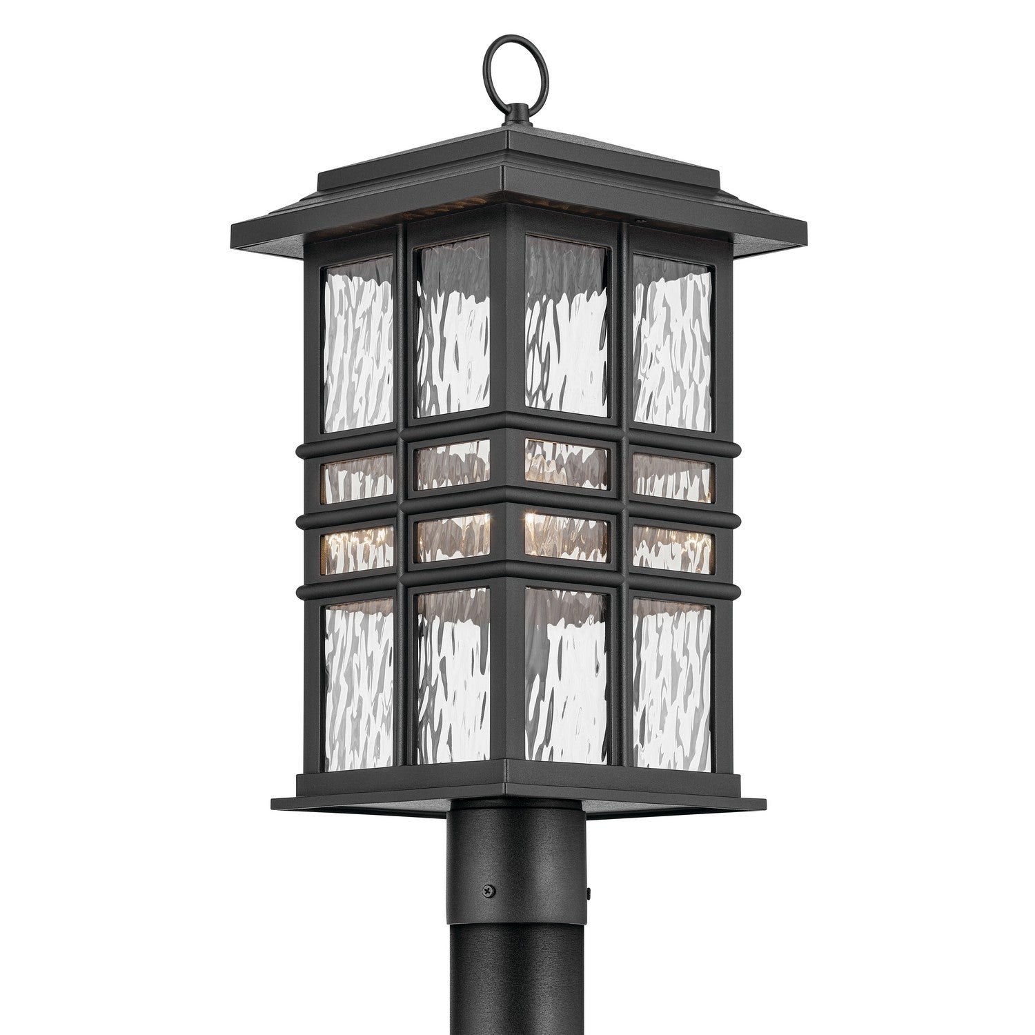 KICHLER 49832BKT Beacon Square 20.75" 1-Light Outdoor Post Light With Clear Hammered Glass In Textured Black