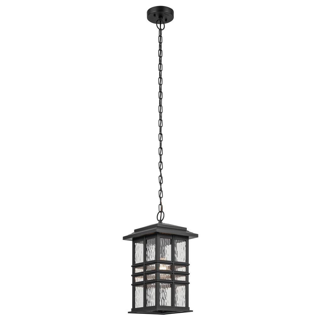 KICHLER 49833BKT Beacon Square 18" 1-Light Outdoor Hanging Light With Clear Hammered Glass In Textured Black