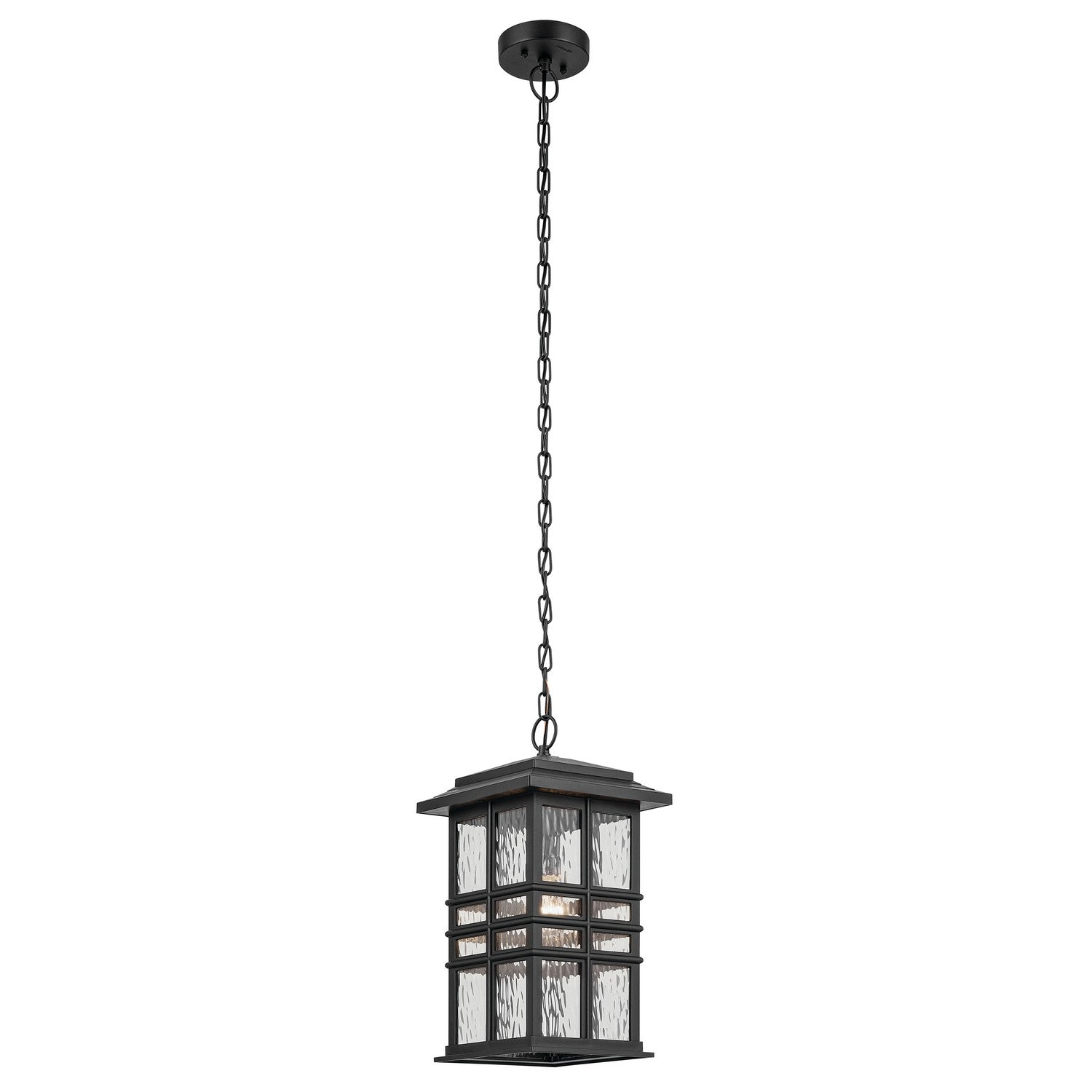 KICHLER 49833BKT Beacon Square 18" 1-Light Outdoor Hanging Light With Clear Hammered Glass In Textured Black