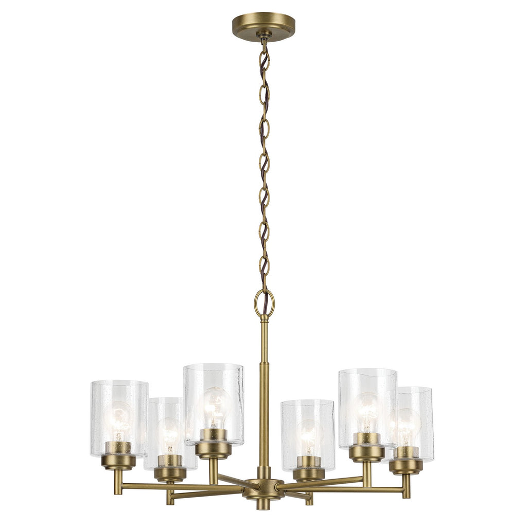 KICHLER 52616NBR Winslow 16.5" 6-Light Chandelier With Clear Seeded Glass In Natural Brass