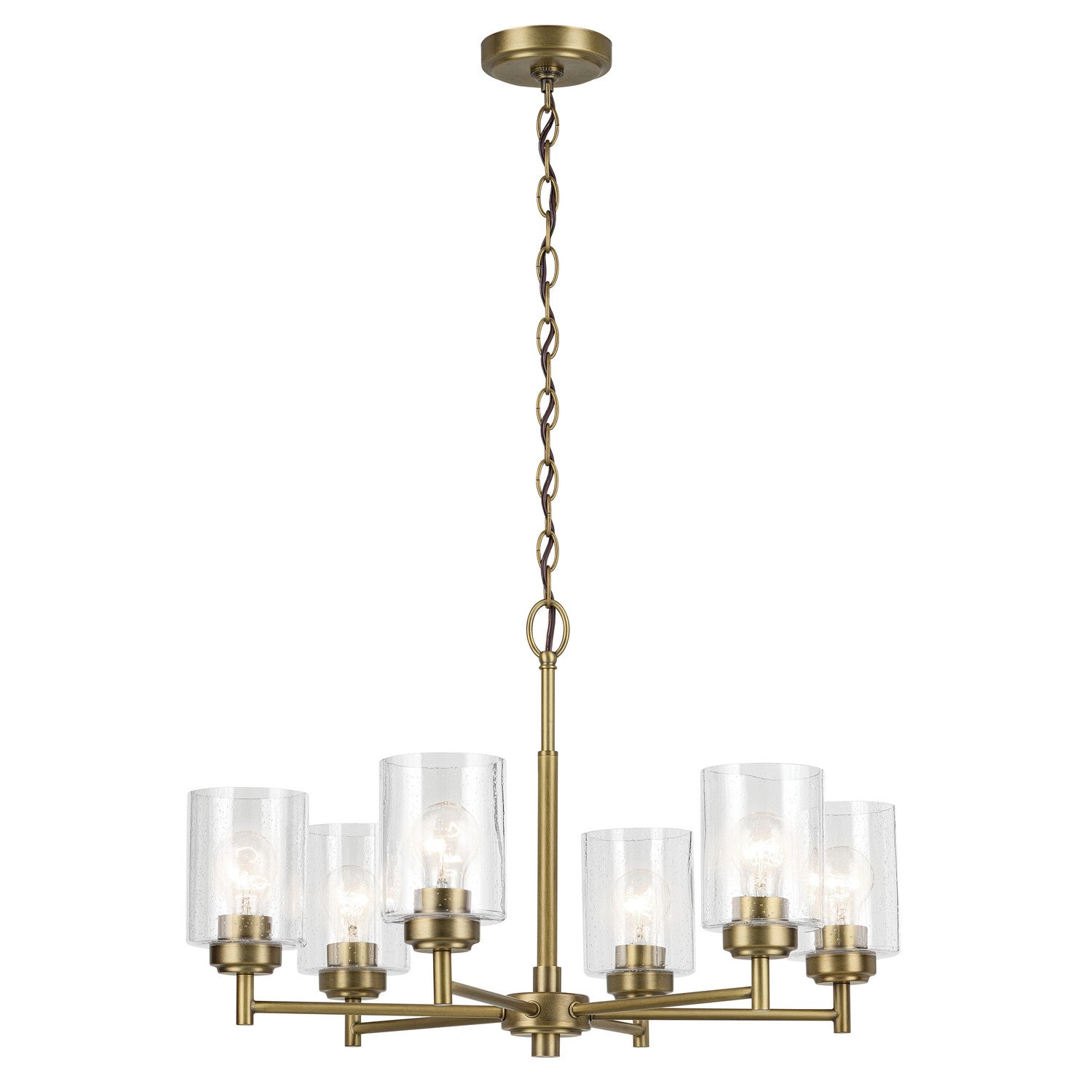 KICHLER 52616NBR Winslow 16.5" 6-Light Chandelier With Clear Seeded Glass In Natural Brass