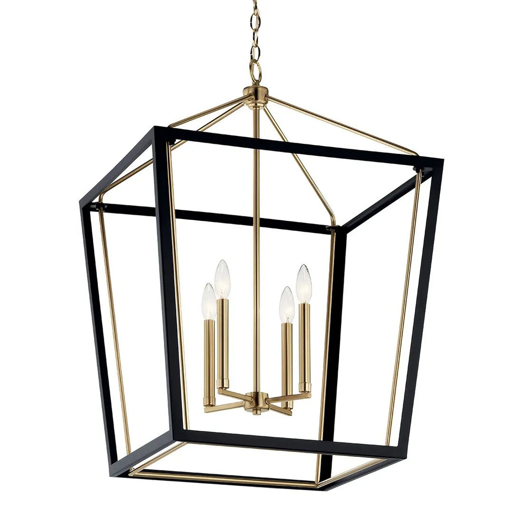 KICHLER 52620CPZBK Delvin 31.75 Inch 4 Light Foyer Pendant With Clear Glass In Champagne Bronze And Black