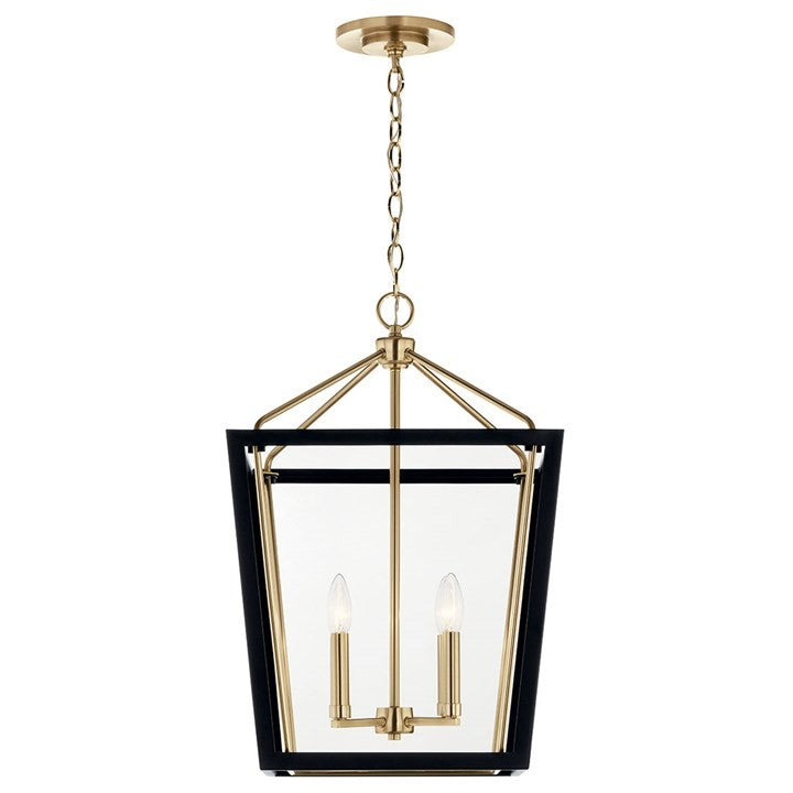 KICHLER 52620CPZBK Delvin 31.75 Inch 4 Light Foyer Pendant With Clear Glass In Champagne Bronze And Black