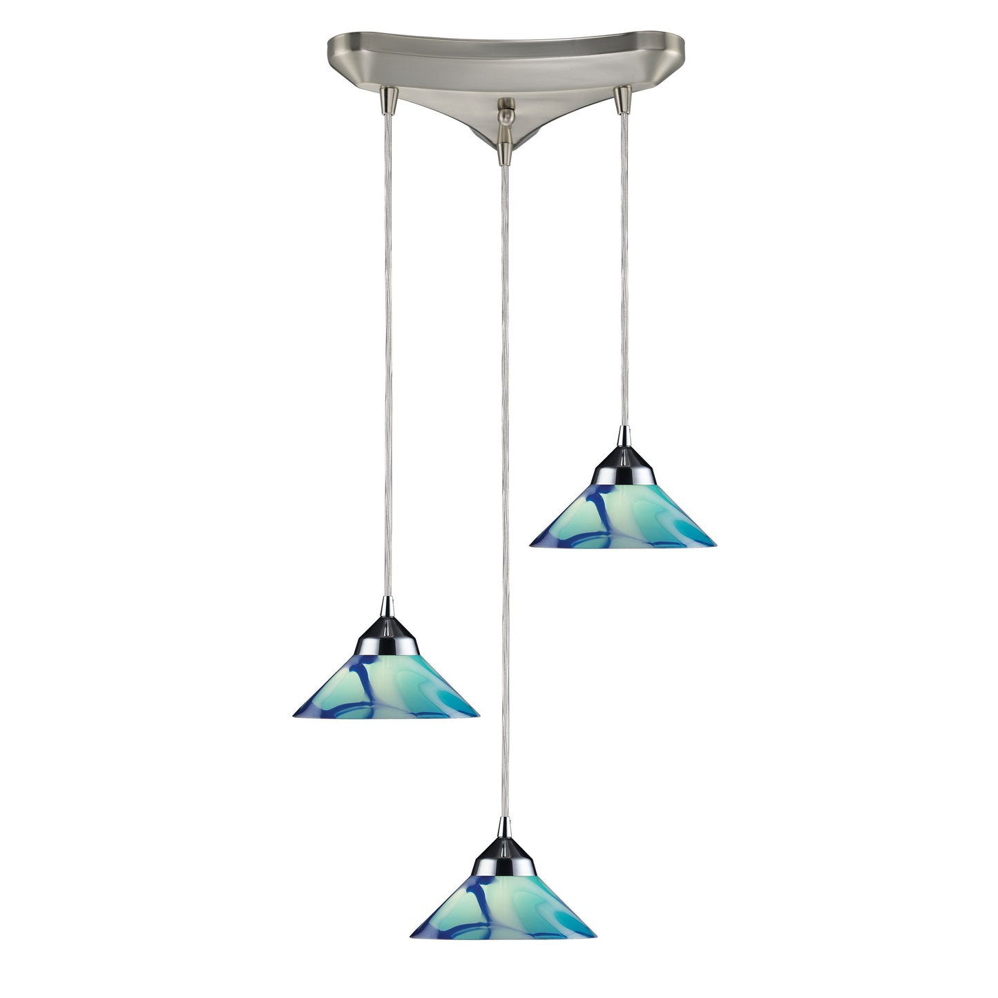 ELK SHOWROOM 1477/3CAR Refraction 10'' Wide 3-Light Pendant - Polished Chrome with Caribbean Glass