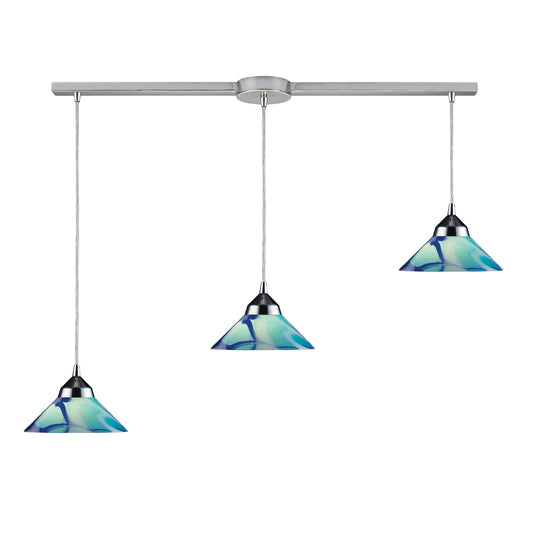 ELK SHOWROOM 1477/3L-CAR Refraction 36'' Wide 3-Light Pendant - Polished Chrome with Caribbean Glass