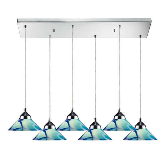 ELK SHOWROOM 1477/6RC-CAR Refraction 30'' Wide 6-Light Pendant - Polished Chrome with Caribbean Glass