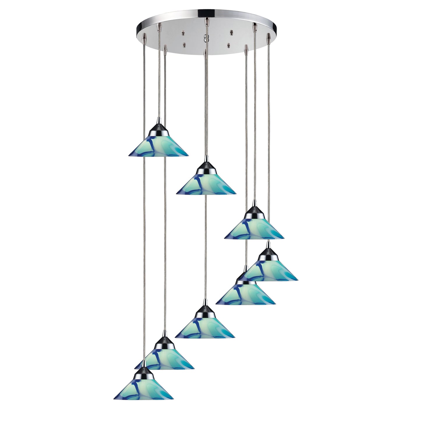 ELK SHOWROOM 1477/8R-CAR Refraction 18'' Wide 8-Light Pendant - Polished Chrome with Caribbean Glass