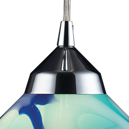 ELK SHOWROOM 1477/1CAR Refraction 7'' Wide 1-Light Pendant - Polished Chrome with Caribbean Glass