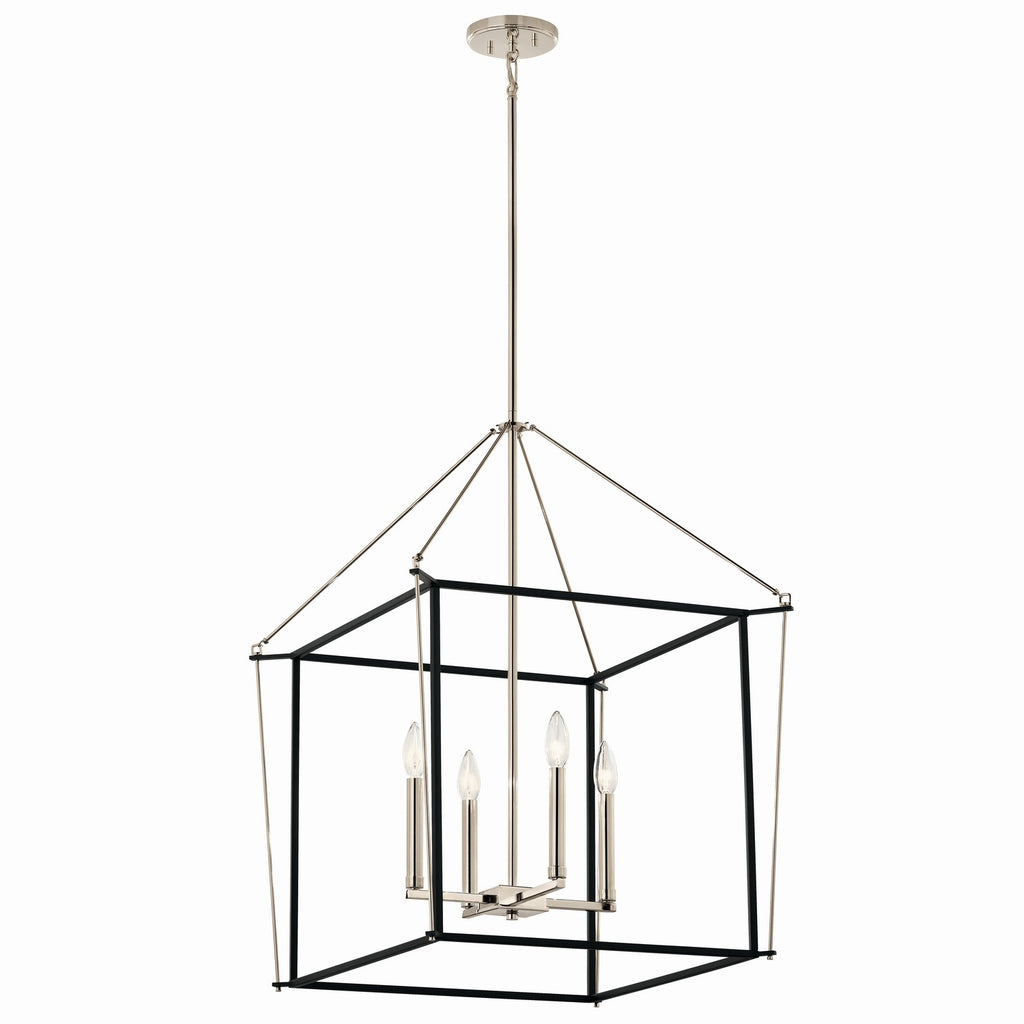 KICHLER 52627PN Eisley 30 Inch 4 Light Foyer Pendant In Polished Nickel And Black
