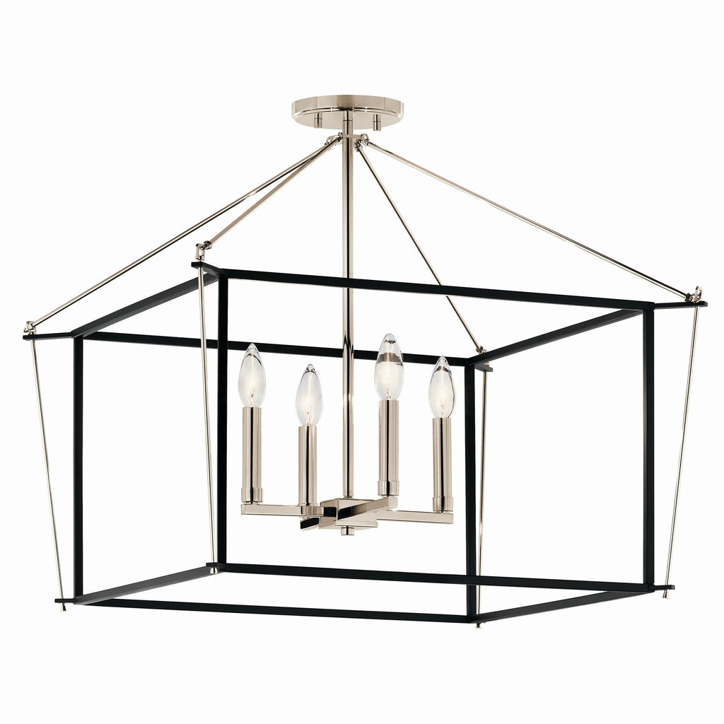 KICHLER 52632PN Eisley 20 Inch 4 Light Semi Flush Mount In Polished Nickel And Black