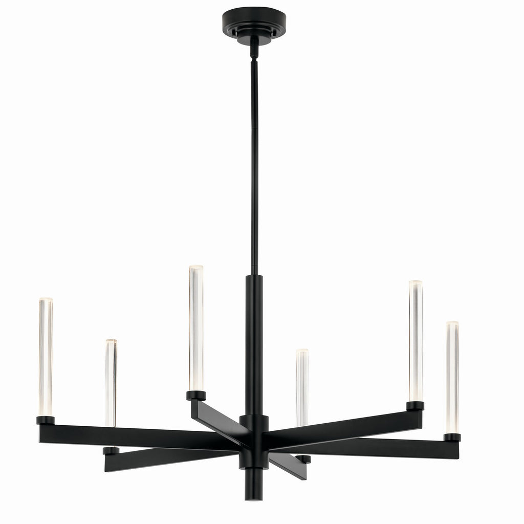 KICHLER 52667BK Sycara 36.25 Inch 6 Light Led Chandelier With Faceted Crystal In Black