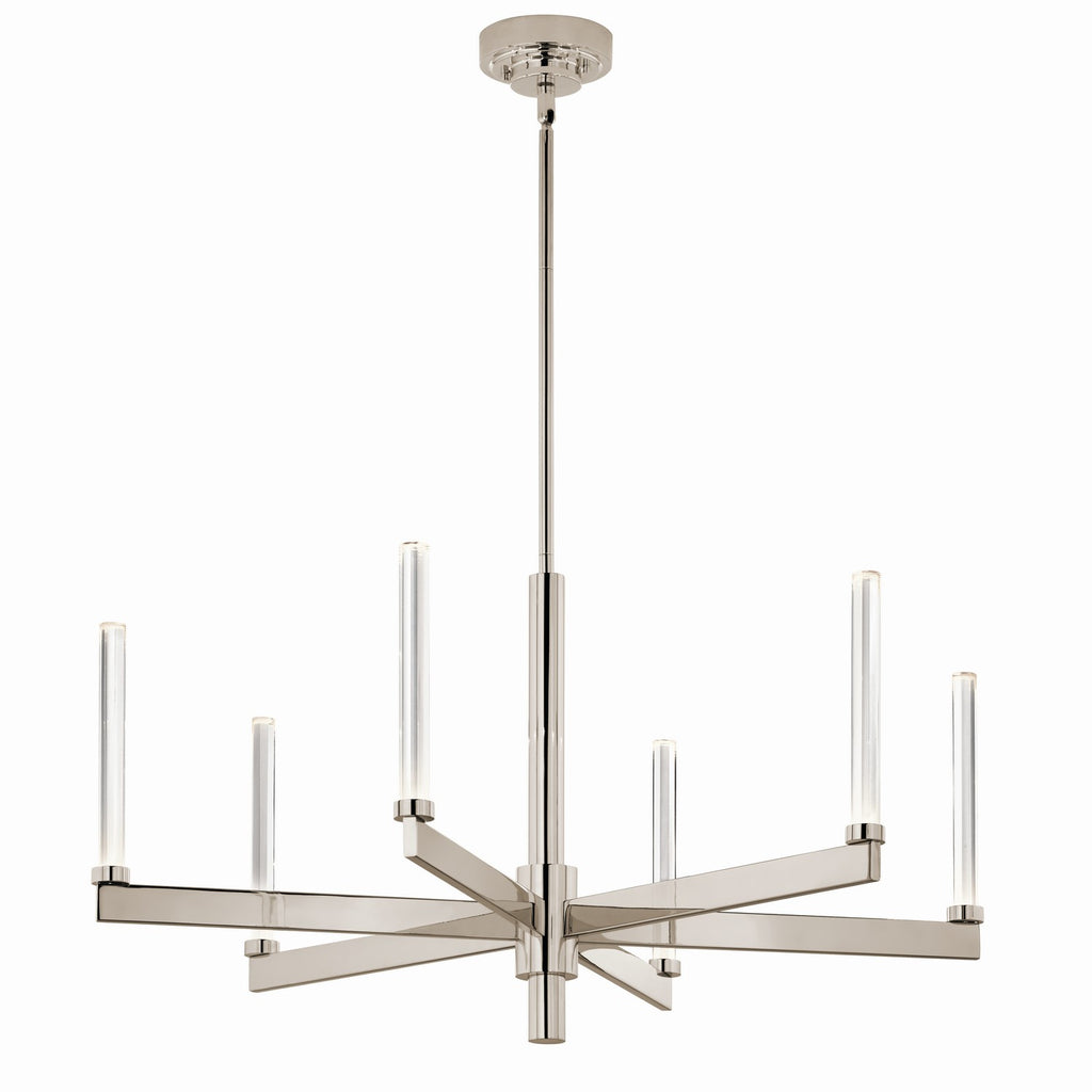 KICHLER 52667PN Sycara 36.25 Inch 6 Light Led Chandelier With Faceted Crystal In Polished Nickel